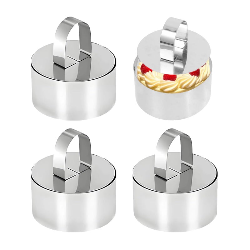 Uncle Jack 4Pack Round Cake Ring Mold, Stainless Steel Cookie Rings For Baking, Cake Ring Mold for Dessert, Mouses Cake - Image 1
